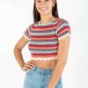 Women * | Cut-Price Rainbow Crochet Stripe Sweater Tee